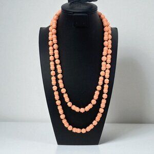 Vintage Genuine Lucite Double-Strand Necklace Coral Peach Beads Hong Kong 24"L